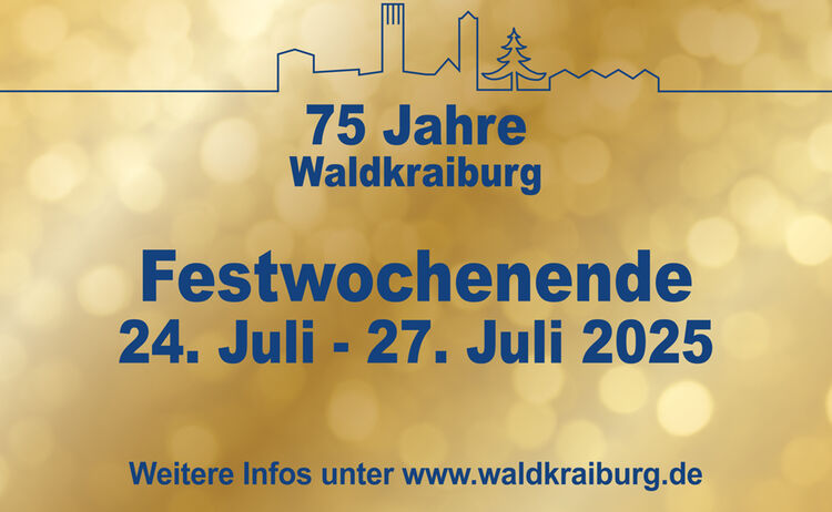 Karte mit der Skyline von Waldkraiburg in Gold und Blau 